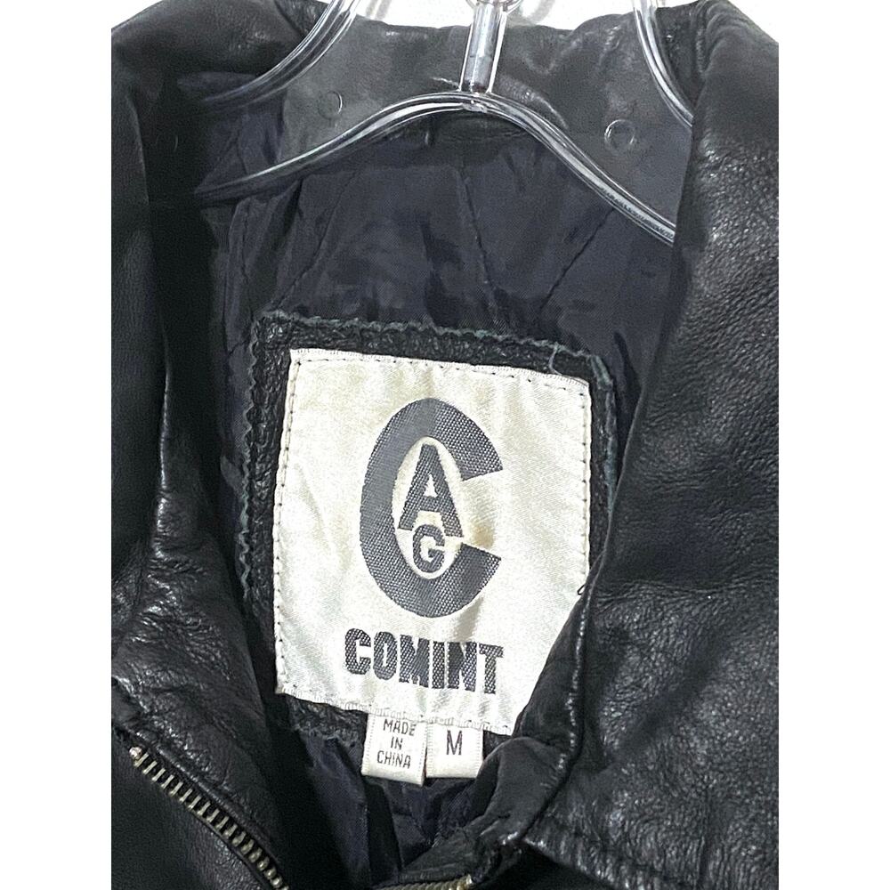 CAG Comint Vtg Leather Trench Coat Jacket Womens M Full Zip Black Cyberpunk Goth - Picture 6 of 11